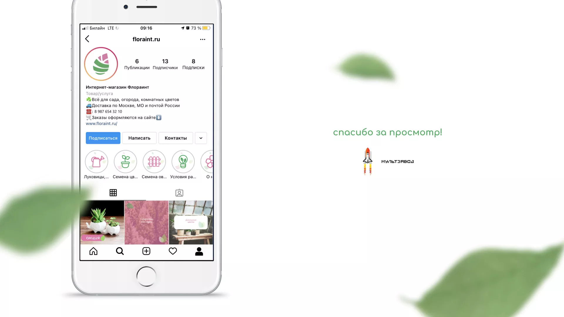 Разработка оформления профиля Instagram для магазина «Floraint» в Невинномысске