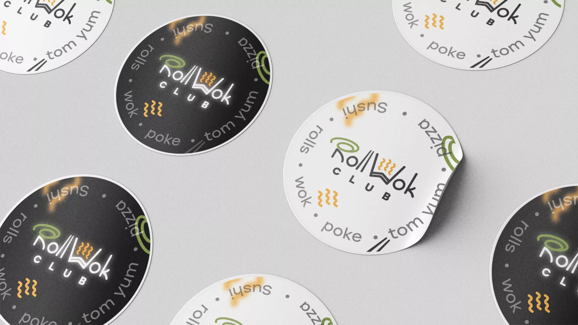 Разработка дизайна наклеек для суши-бара «Roll Wok Club» в Невинномысске